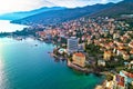 Scenic coastline of Opatija and Lungomare seaside walkway aerial view