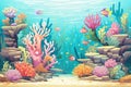 scenic coral reef with sea anemones and fish
