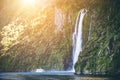 Scenic cruise approaches waterfall, Milford Sound. Royalty Free Stock Photo