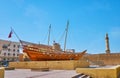 The scenic dhow boat installation at the old Al Fahidi Fort, Dubai, UAE Royalty Free Stock Photo