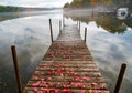 Scenic Dock over New England Lake in Fall