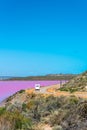 Scenic drive along the coast of Pink Lake Hutt Lagoon, WA Royalty Free Stock Photo