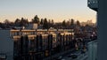 Scenic drone shot of buildings in Kingsway district in Vancouver, Canada