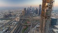 Scenic Dubai downtown skyline day to night timelapse. Rooftop view of Sheikh Zayed road Royalty Free Stock Photo