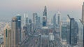 Scenic Dubai downtown skyline day to night timelapse. Rooftop view of Sheikh Zayed road Royalty Free Stock Photo