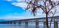 Scenic early morning image of Road & Railway bridge across the Godavari river in Rajahmundry, Andhrapradesh, India