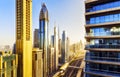Scenic elevated view over famous road in Dubai with skyscrapers. Royalty Free Stock Photo
