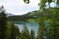 scenic alpine lake Haldensee in Austrian Alps of Tannheim valley or Tannheimer Tal, Tirol, Austria