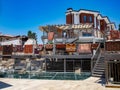 Scenic empty yard with many turkish carpets in Side old town, Turkey Royalty Free Stock Photo