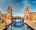 The scenic entrance to the Venetian Arsenal, Venice, Italy Royalty Free Stock Photo