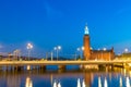 Scenic evening twilight view of the City Hall in the Old Town Gamla Stan in Stockholm, Sweden in summer. Royalty Free Stock Photo