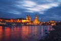 Scenic evening view of Old Town architecture with Elbe river embankment in Dresden, Saxony, Germany Royalty Free Stock Photo