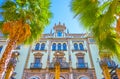 The scenic facade of Hotel Alfonso XIII in Seville, Spain