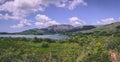 The scenic fields and sea as seen from road leading to Healy pass, from the village of Adrigole Royalty Free Stock Photo