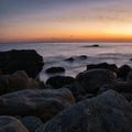 Scenic fiery sunset over the sea on the Watershoot bay of the Isle of Wight Royalty Free Stock Photo