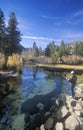 Scenic of fisherman in John Muir Wilderness area, Sierra Nevada Mountains, CA