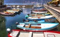 Scenic fishing village with colorful boats ,Lake Lago di Garda, Italy