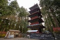Scenic five-storied Pagoda Gojunoto building in Nikko Toshogu Shrine complex at fall Royalty Free Stock Photo