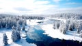 Scenic of fjord, lake and snow mountains top view, Bird eye view, In Scandinavia Winter Season, Generative AI Royalty Free Stock Photo