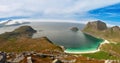 Scenic fjord on Lofoten islands with typical fishing hut Royalty Free Stock Photo