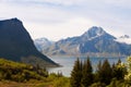 Scenic fjord on Lofoten islands with typical Royalty Free Stock Photo