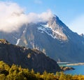 Scenic fjord on Lofoten islands with typical Royalty Free Stock Photo