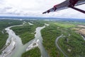 Flying over Talkeetna on a small ski plane Royalty Free Stock Photo