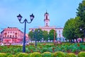 The blooming roses on evening Central Square in Chernivtsi, Ukraine Royalty Free Stock Photo