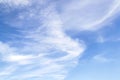 Scenic fluffy cirrus and stratus clouds in the stratosphere. Light spindrift clouds high in the blue summer sky. Different cloud Royalty Free Stock Photo
