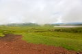 Scenic foggy of Maasai boma hut enclosure near Lake Magadi at Ngorongoro Crater in Tanzania, East Africa