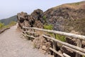 Scenic footpath made of fine sharp volcanic tuff to the top of the Vesuvius volcano, Mount Vesuvius, Italy