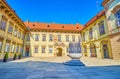 The scenic fountain in the middle of the courtyard of New Town Hall of Brno, Czech Republic