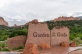 Scenic Garden of the Gods sign in Colorado Springs, CO, USA. Royalty Free Stock Photo