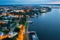 Aerial view of Russian town of Uglich on Volga in summer evening