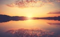 Scenic golden sunset over water, color toning applied Royalty Free Stock Photo