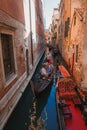 Scenic Gondolas on Narrow Canal in Venice, Italy - Charming and Picturesque Waterway Royalty Free Stock Photo