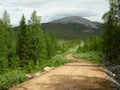 Scenic gravel road through the forest in Lapland