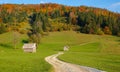 Scenic gravel trail runs across the beautiful countryside in Slovenia in autumn Royalty Free Stock Photo