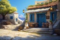 Scenic Greek tavern near sea. Generate Ai Royalty Free Stock Photo