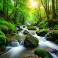 Scenic green forest stream with rocks on white Royalty Free Stock Photo