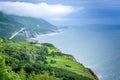 Scenic green lands and road of Cape Breton