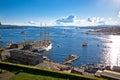Scenic harbor of Oslo in Aker Brygge and Oslo waterfront view Royalty Free Stock Photo