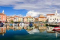 The scenic harbour with boats in Izola Royalty Free Stock Photo