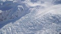 Scenic Helicopter ride over the Franz Josef Glacier and Fox Glacier with deep crevasses and snow during winter in New Zealand.