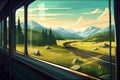 Scenic highland landscape seen from window of passenger train on summer day Royalty Free Stock Photo