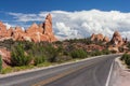 Scenic highway between Petrified Dunes and Fiery Furnace at Arches National Park Utah USA Royalty Free Stock Photo