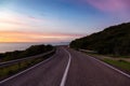 Scenic Highway on the Sea Coast during Sunny Fall Season Sunset. Sardinia, Italy. Royalty Free Stock Photo