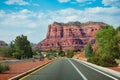 Scenic highway to beautiful red mountains in Sedona. Royalty Free Stock Photo