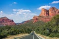 Scenic road to beautiful red mountains in Sedona. Royalty Free Stock Photo