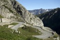 Scenic historic serpentine road Tremola. Alps, Switzerland